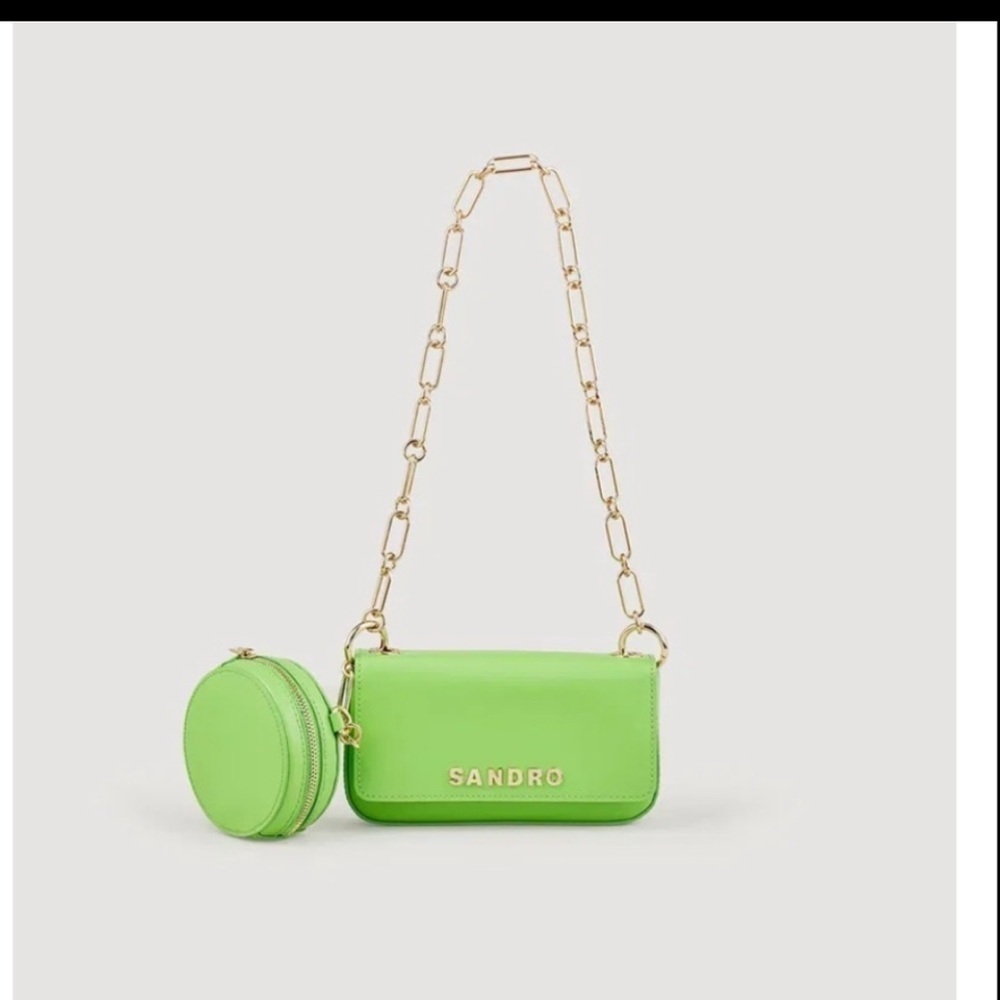Sandro Vert Pomme Mini Purse Green Chain Strap Women's Bag